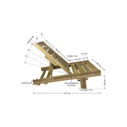 Sezlong Soaking Wooden Sunbed 127 x 68 cm