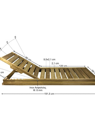 Soaking wooden Sunbed 191 x 68 cm