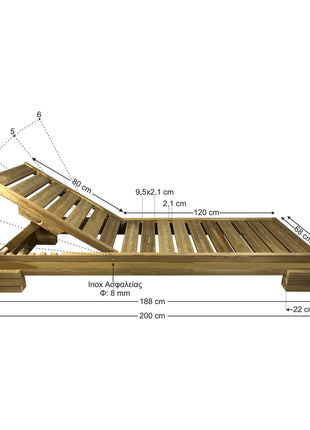 Soaking wooden Sunbed 200 x 68 cm