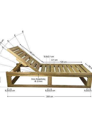 Soaking wooden Sunbed 200 x 68 cm