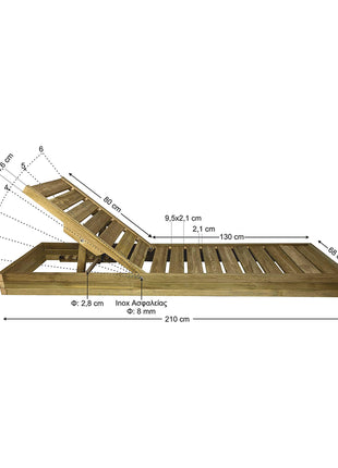 Soaking wooden Sunbed 210 x 68 cm