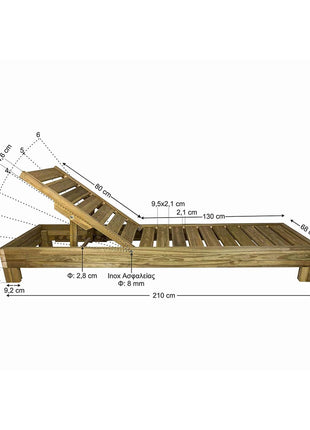 Soaking wooden Sunbed 210 x 68 cm