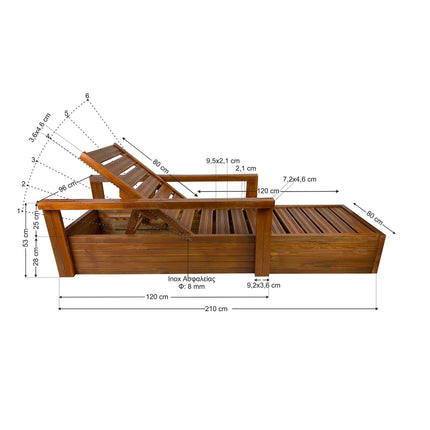 Soaking wooden Sunbed 210 x 80 cm