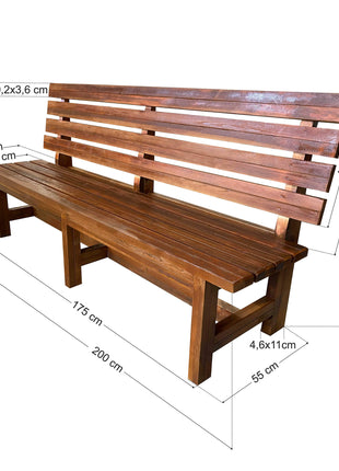 4 Person Wooden Bench | 200 x 55 x 96 cm