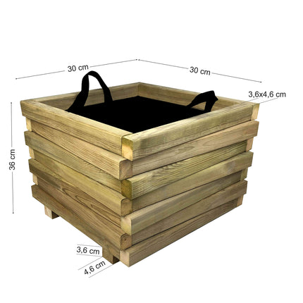 Square Asymmetric Wooden Flower Pot | 30 x 30 x 36 cm