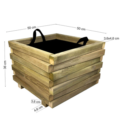 Square Asymmetric Wooden Flower Pot | 50 x 50 x 36 cm