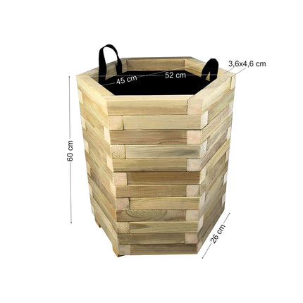 Hexagonal Wooden Pot with Open Corners | 52 x 45 x 60 cm