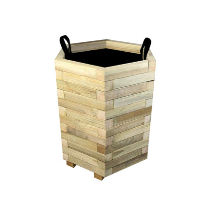 Hexagonal Wooden Pot with Open Corners | 52 x 45 x 60 cm