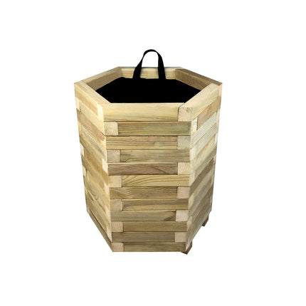 Hexagonal Wooden Pot with Open Corners | 52 x 45 x 60 cm