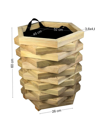 Dodecagonal Wooden Pot with Closed Corners | 52 x 45 x 60 cm