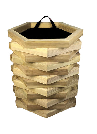 Dodecagonal Wooden Pot with Closed Corners | 52 x 45 x 60 cm