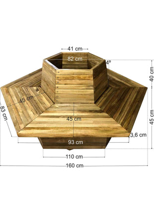 Bench - Pot Hexagon 12 People | 160 x 85 cm