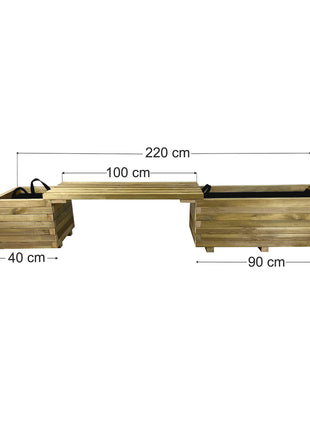 Bench Set with Flower Pots | 220 x 40 x 40 cm