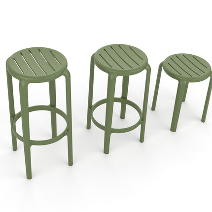 Low Polypropylene Stool Olive 45 cm | 34 x 34 x 45 cm