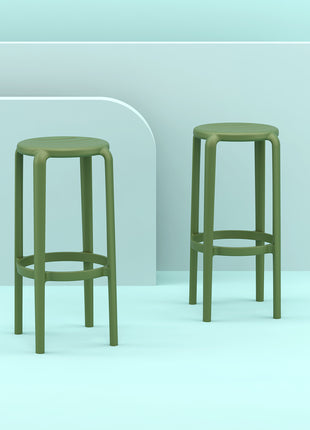 Olive Polypropylene Stool 75 cm | 36 x 36 x 75 cm