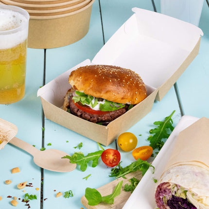 Κουτί Take Away Burger 11 x 11 x 8 cm σε Kraft/Λευκό Χρώμα | 50 Τεμάχια / Πακέτο